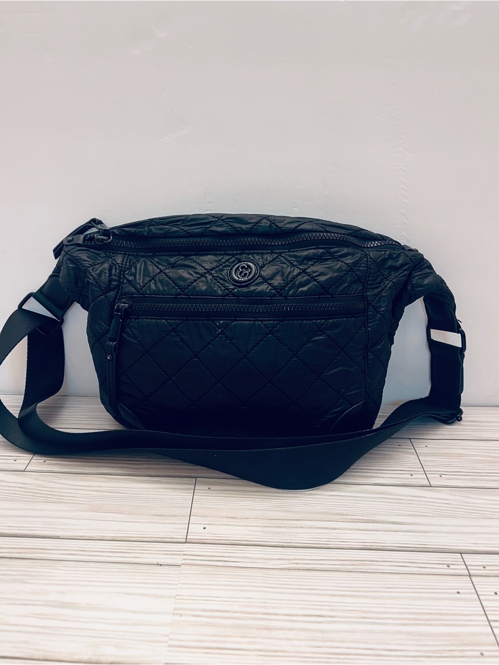 Joan & David Black Quilted Travel Sling  Hip Bag Belt Bag Fanny Pack